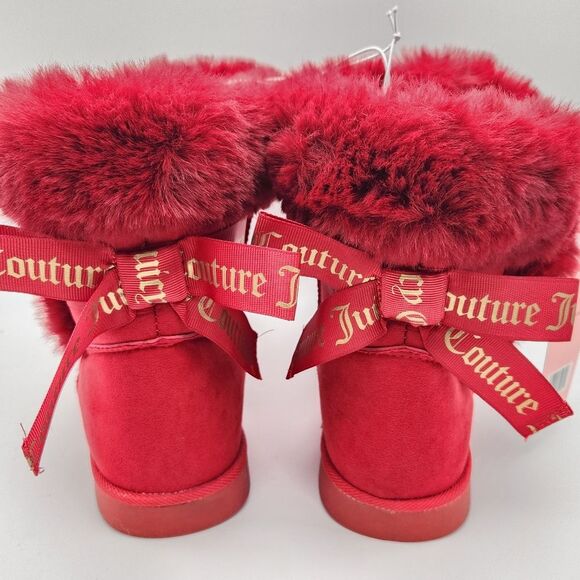 Juicy Couture King Cozy Cold Weather Boots Red Pull On Faux Suede Fur 8 NWT - Picture 4 of 10